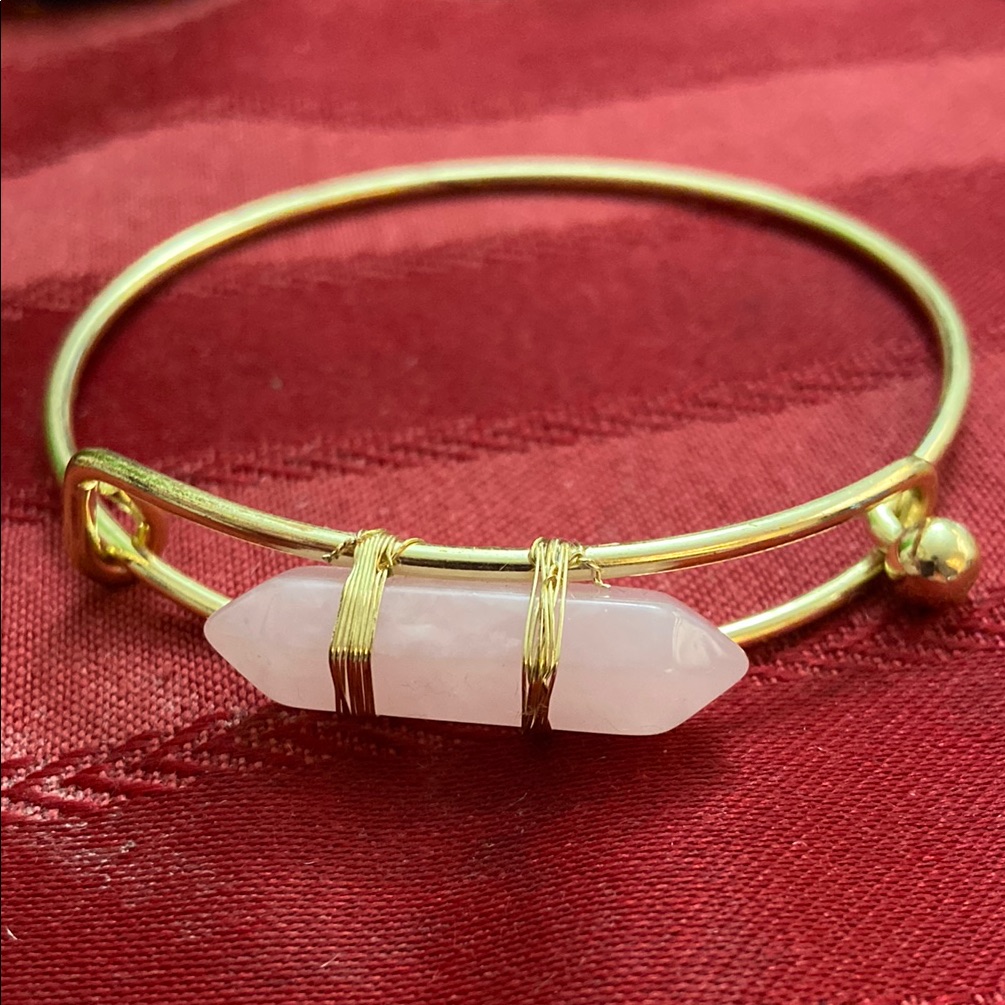 Gold Tone & Faux Stone Wire Wrap Bangle Bracelet 8” Inch Wrist